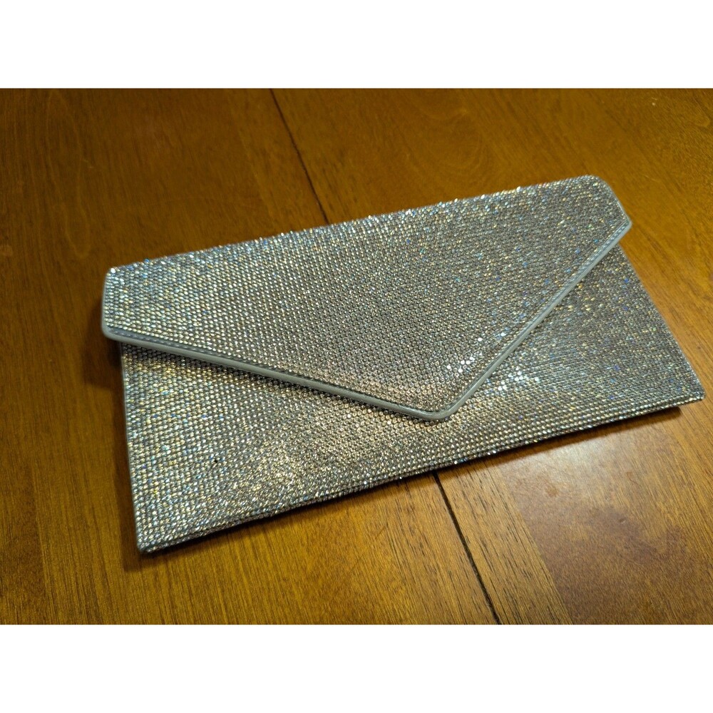 ALDO Silver Rhinestone Clutch Bag Evening Wedding Party Purse Crystal Envelope